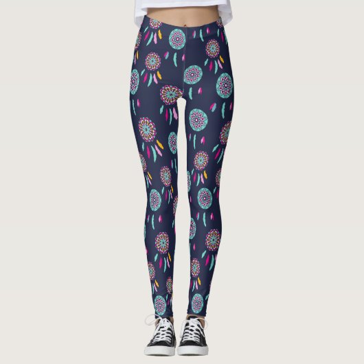 Farbenfrohe Dreamcatchers Dark Blue Leggings (Vorderseite)