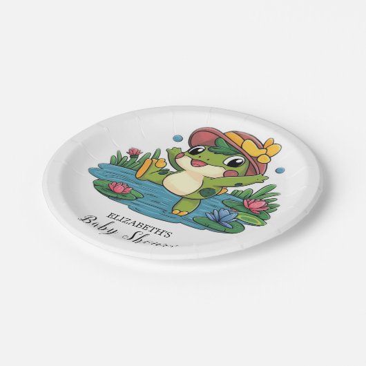 Farbenfrohe Dreamy Frog Baby Dusche Pappteller (Schrägansicht)