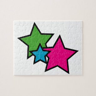 Farbenfrohe Drei Sterne Grün Pink Blau Pop Art  Puzzle