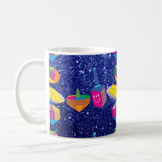 Farbenfrohe Dreidels Blue Imitats Glitzer Kaffeetasse (Links)
