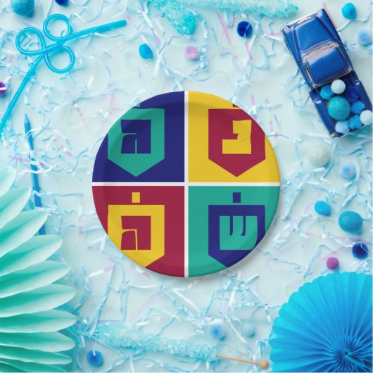 Farbenfrohe Dreidels Hanukkah Pappteller (Party)
