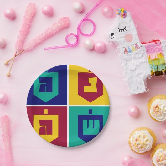 Farbenfrohe Dreidels Hanukkah Pappteller (Party)