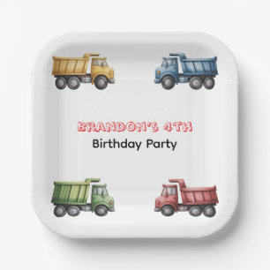 Farbenfrohe Dump Trucks 4. Geburtstagsfeier Pappteller