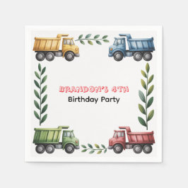 Farbenfrohe Dump Trucks 4. Geburtstagsfeier Serviette