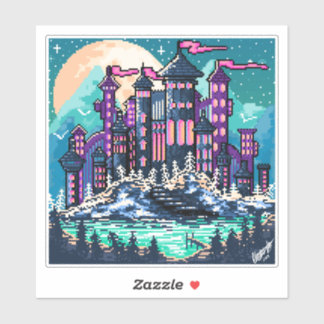 Farbenfrohe dunkle Burg in der Nacht Aufkleber