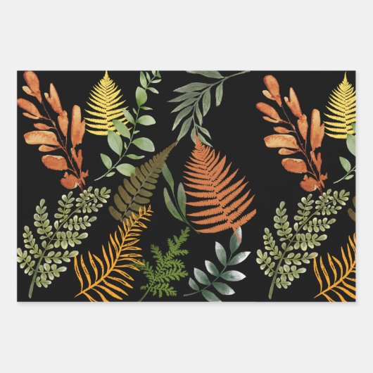 Farbenfrohe dunkle Fern Botanische Blätter Blumend (Vorderseite 2)