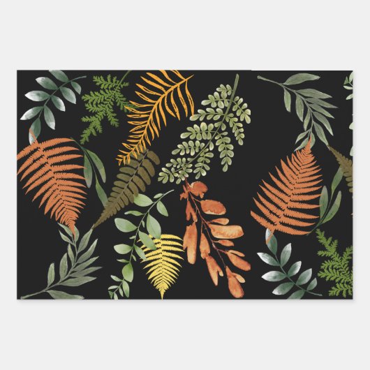 Farbenfrohe dunkle Fern Botanische Blätter Blumend (Vorderseite)