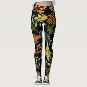 Farbenfrohe dunkle Fern Botanische Blätter Blumend Leggings