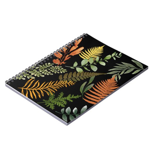 Farbenfrohe dunkle Fern Botanische Blätter Blumend Notizblock (Linke Seite)