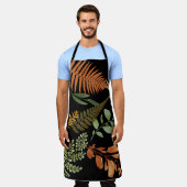 Farbenfrohe dunkle Fern Botanische Blätter Blumend Schürze (Getragen)