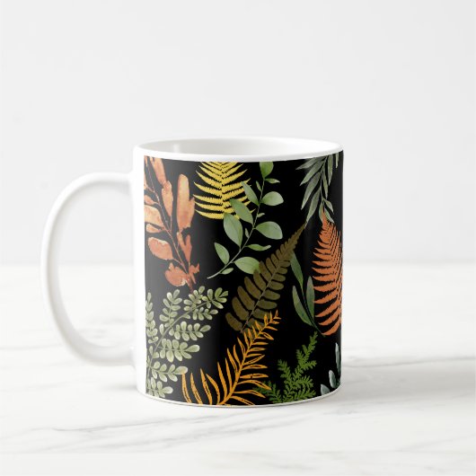 Farbenfrohe dunkle Fern Botanische Blätter Kaffeetasse (Links)