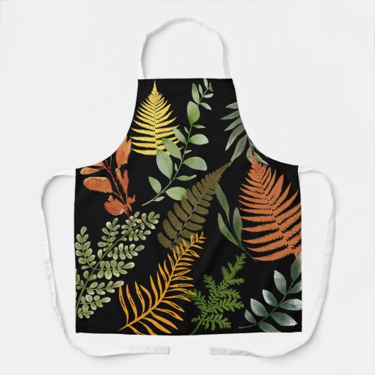 Farbenfrohe dunkle Fern Botanische Blätter Schürze (Vorderseite)