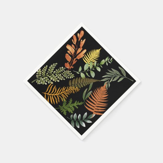 Farbenfrohe dunkle Fern Botanische Blätter Serviette (Ecke)