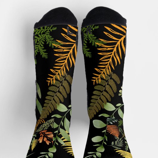 Farbenfrohe dunkle Fern Botanische Blätter Socken (Oben)