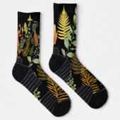 Farbenfrohe dunkle Fern Botanische Blätter Socken (Rechts)
