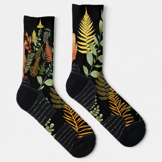 Farbenfrohe dunkle Fern Botanische Blätter Socken (Rechts)