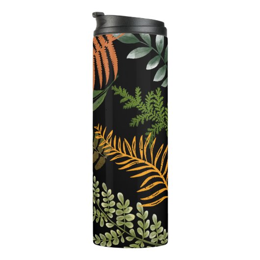 Farbenfrohe dunkle Fern Botanische Blätter Thermosbecher (Nach rechts gedreht)