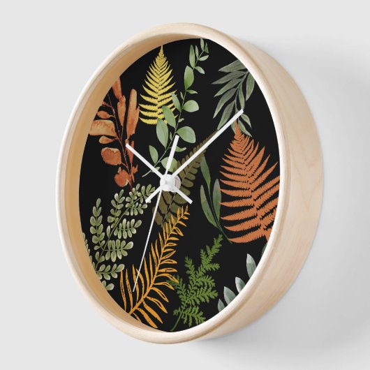Farbenfrohe dunkle Fern Botanische Blätter Uhr (Winkel)
