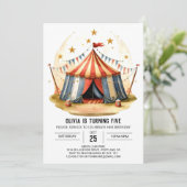 Farbenfrohe Editable Delikatesse Zirkus Geburtstag Einladung (Stehend Vorderseite)