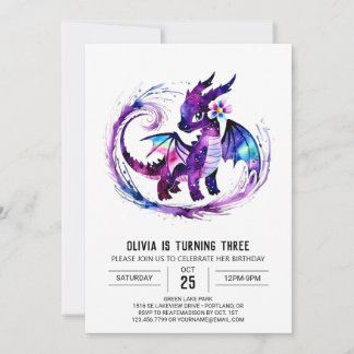 Farbenfrohe Editable Dragon Digital Girl zum Gebur Einladung