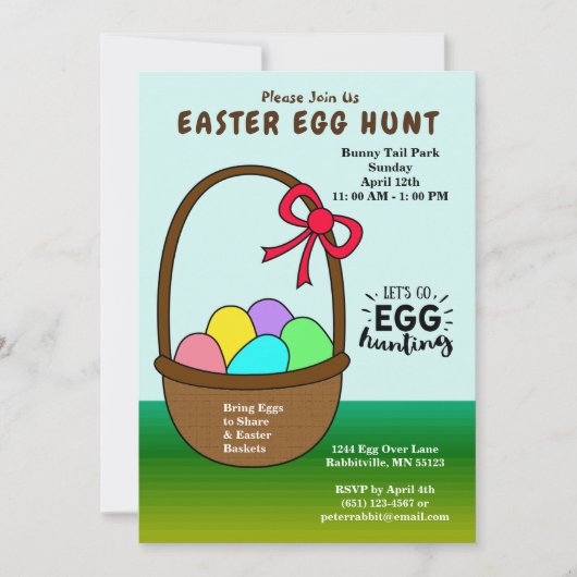 Farbenfrohe Eier in einem Korb Ostereier Jagd Einladung (Vorderseite)