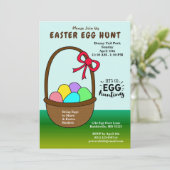 Farbenfrohe Eier in einem Korb Ostereier Jagd Einladung (Stehend Vorderseite)
