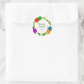 Farbenfrohe Eier mit Circle-Blätter, Frohe Ostern Runder Aufkleber (Tasche)