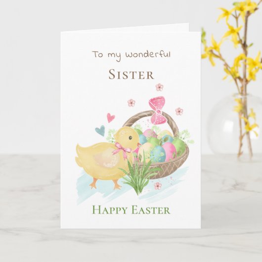 Farbenfrohe Eier und Schwester Osterkarte Karte (Gelbe Blume)