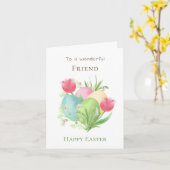 Farbenfrohe Eier und Tulips Ostern Karte (Gelbe Blume)