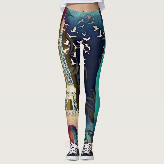 Farbenfrohe Eiffelturm Pariser Leggings (Vorderseite)