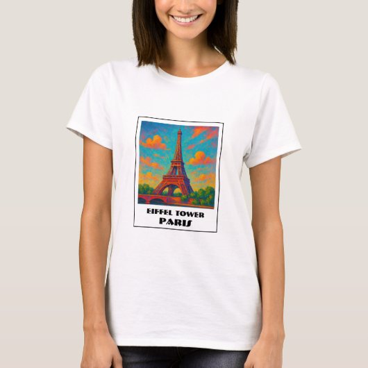 Farbenfrohe Eiffelturm Pariser Reise T-Shirt (Vorderseite)