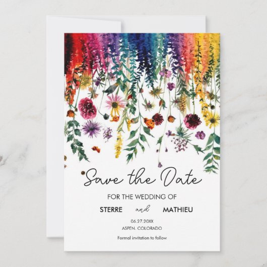 Farbenfrohe einfache Wildblumen Save The Date (Vorderseite)