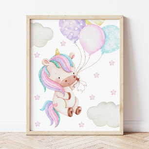 Farbenfrohe Einhorn, Balloons, Sterne, Girl Kinder Fotodruck