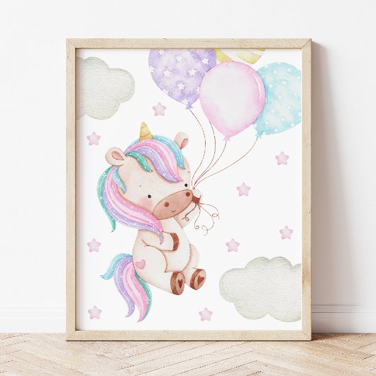 Farbenfrohe Einhorn, Balloons, Sterne, Girl Kinder Fotodruck