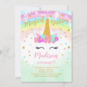 Farbenfrohe Einhorn Einladung zum Geburtstag (Vorderseite)