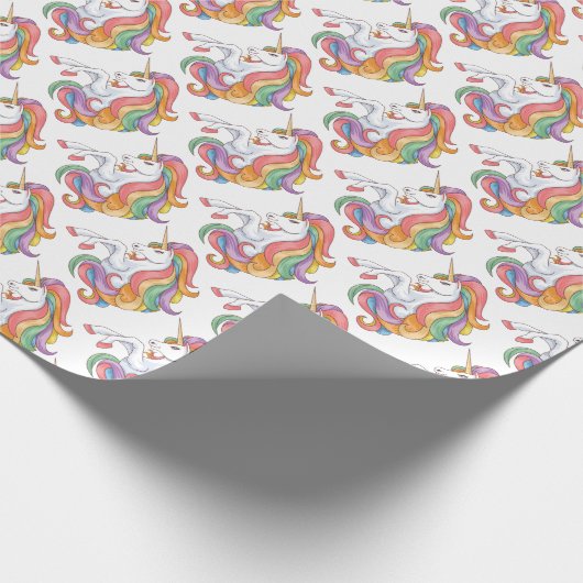 Farbenfrohe Einhorn Geschenkpapier (Ecke)