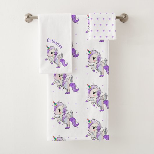 Farbenfrohe Einhorn Girly Bath Handtuch Set (Insitu)