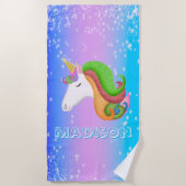 Farbenfrohe Einhorn-Glitzer personalisieren Strandtuch (Vorderseite)