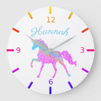Farbenfrohe Einhorn Große Wanduhr