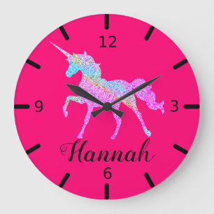 Farbenfrohe Einhorn Große Wanduhr