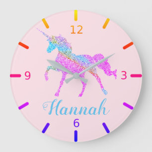 Farbenfrohe Einhorn Große Wanduhr