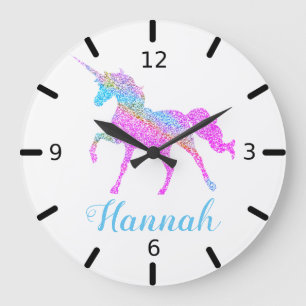Farbenfrohe Einhorn Große Wanduhr