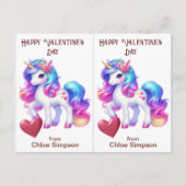 Farbenfrohe Einhorn Kinderkarte Valentine Postkarte (Vorderseite)