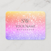 Farbenfrohe Einhorn Pastel Rainbow Glitzer Initial Visitenkarte (Vorderseite)