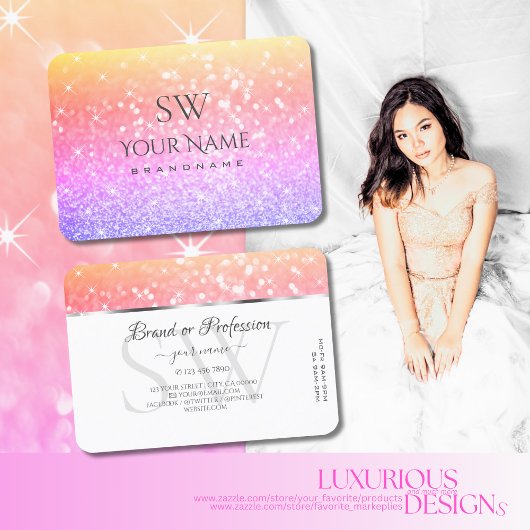 Farbenfrohe Einhorn Pastel Rainbow Glitzer Initial Visitenkarte