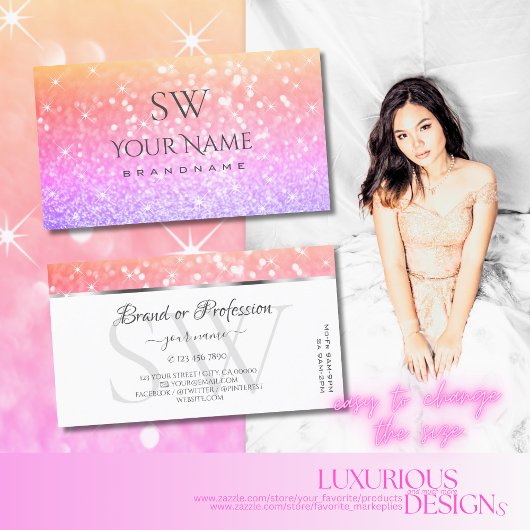 Farbenfrohe Einhorn Pastel Rainbow Glitzer Initial Visitenkarte