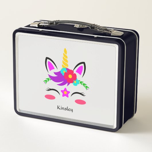 Farbenfrohe Einhorn Personalisiert Schwarz Metall Brotdose (Rückseite)
