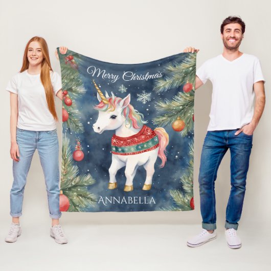 Farbenfrohe Einhorn Personalisierte Weihnachten Fleecedecke (Beispiel)
