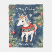 Farbenfrohe Einhorn Personalisierte Weihnachten Fleecedecke (Vorderseite)