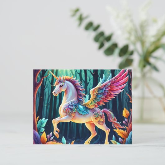 Farbenfrohe Einhorn Postkarte (Stehend Vorderseite)